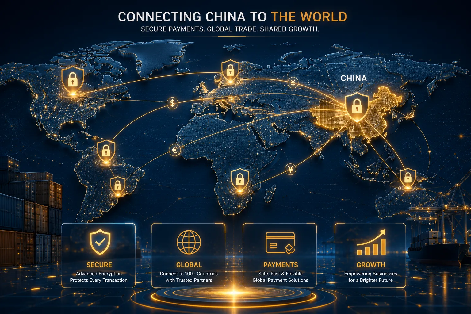 Digital representation of secure global trade and payment processing for e-commerce.