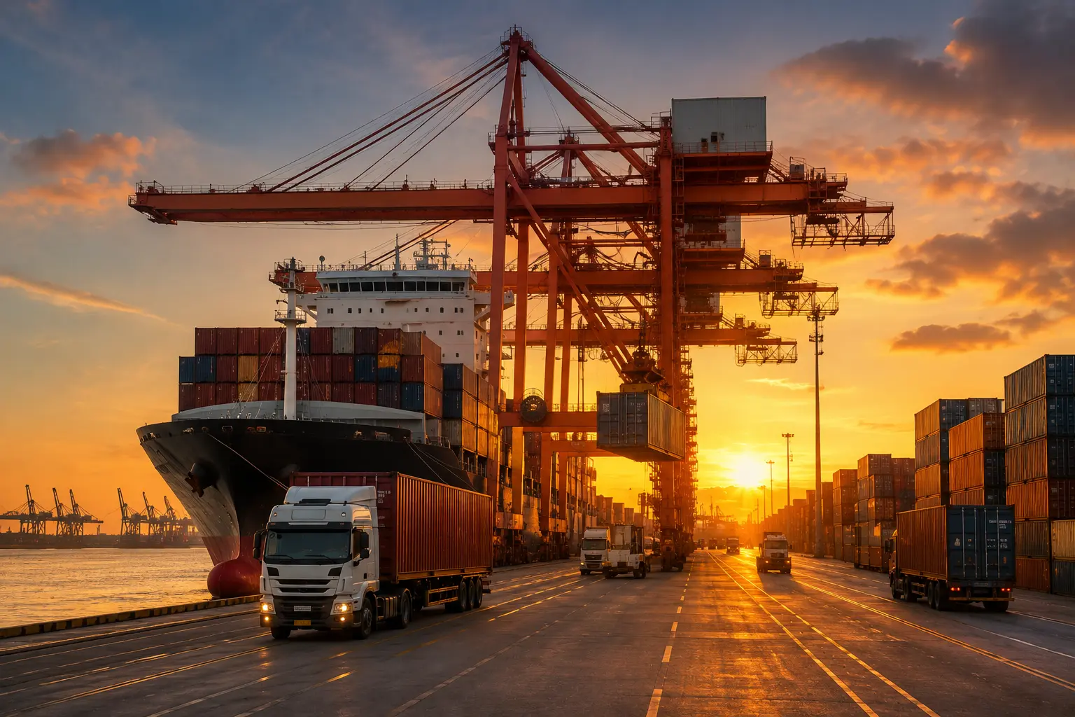 A high-capacity logistics shipping terminal handling international e-commerce freight fulfillment.