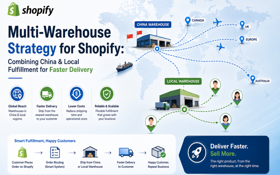 China and local warehouses connected for faster Shopify fulfillment.