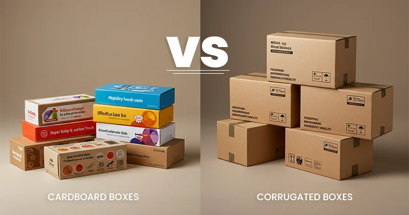 Cardboard box compared with corrugated shipping box.