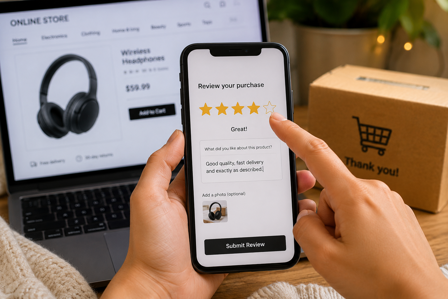 Star rating and customer review for online shopping.