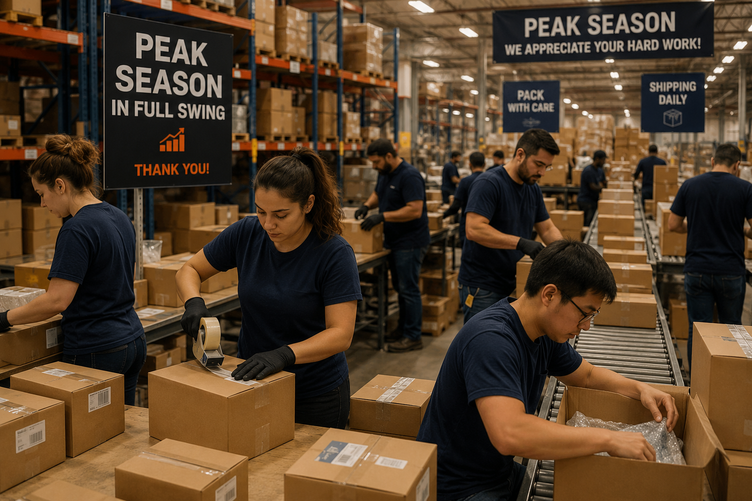 Peak season order packing in warehouse