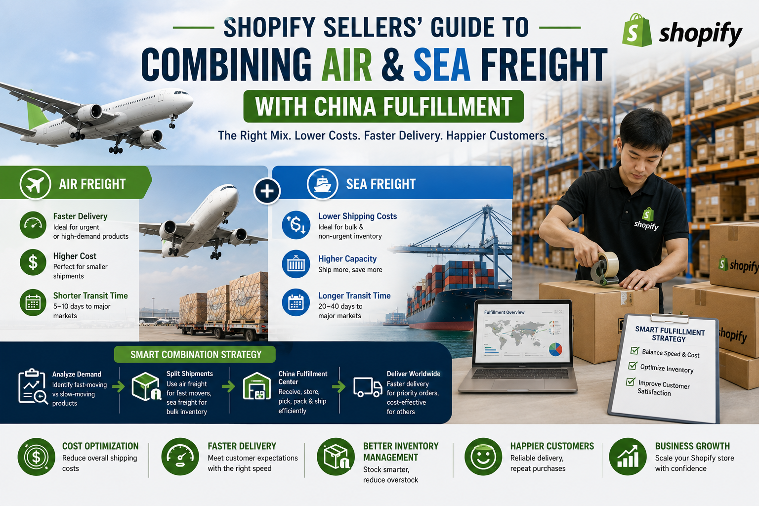 Shopify seller comparing air and sea freight options for China fulfillment