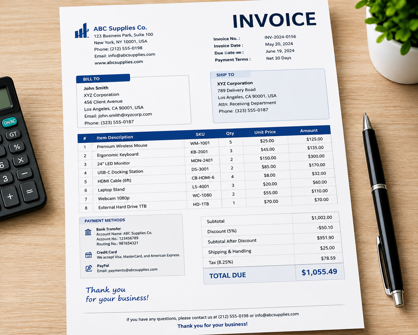 Detailed itemized invoice showing a clear breakdown of charges and costs.