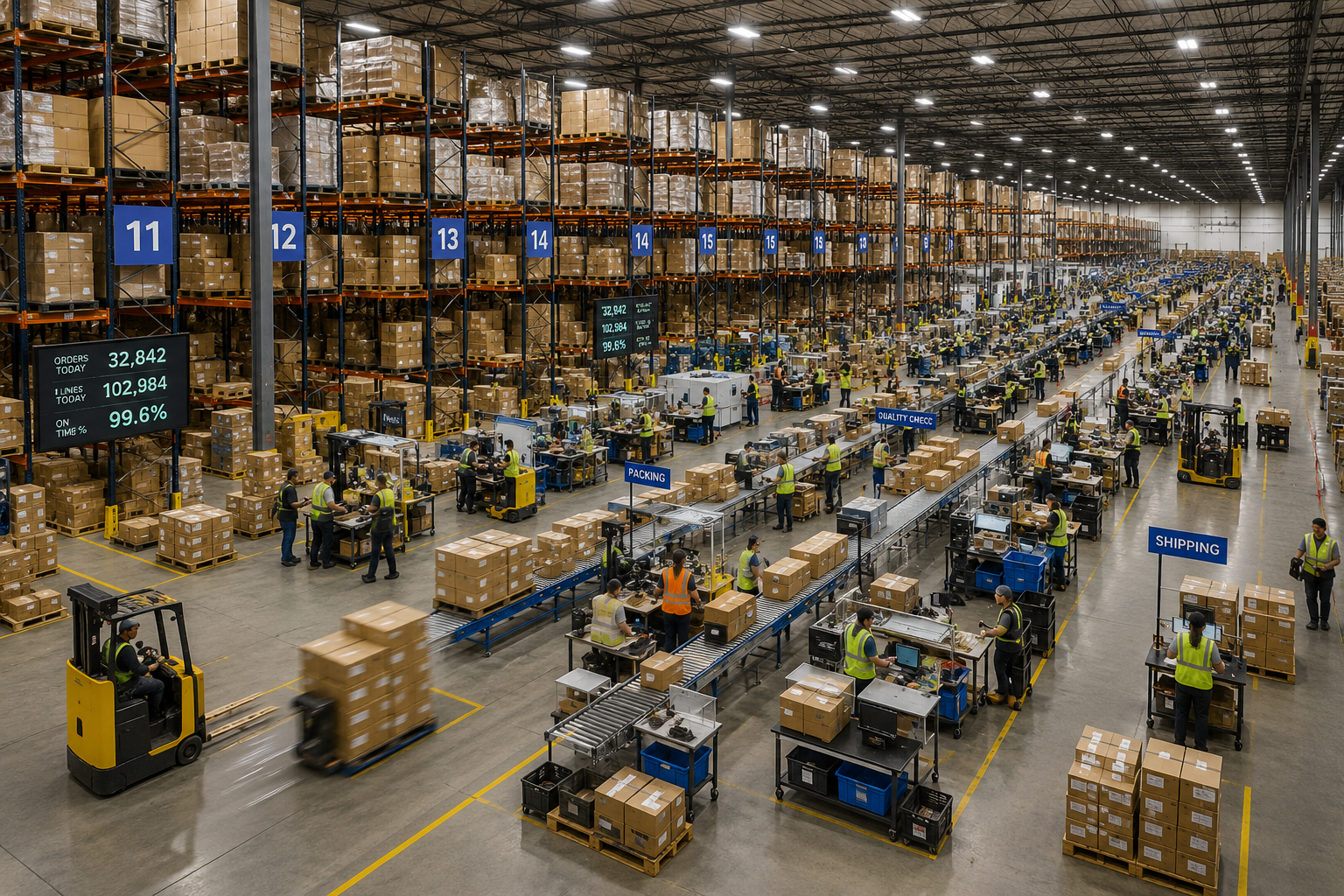 Large busy warehouse with active operations supporting business growth and scaling.