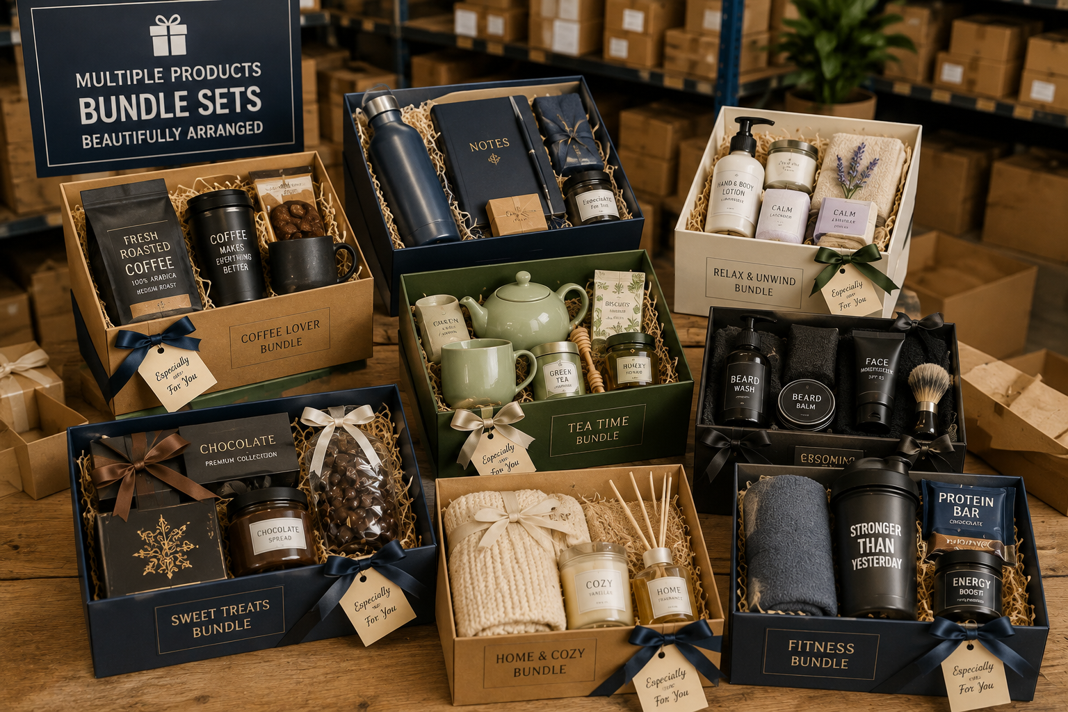 Multiple products bundle set arranged for fulfillment