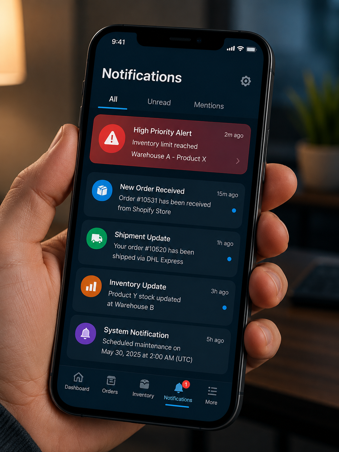 Phone displaying an app notification alert on the screen.