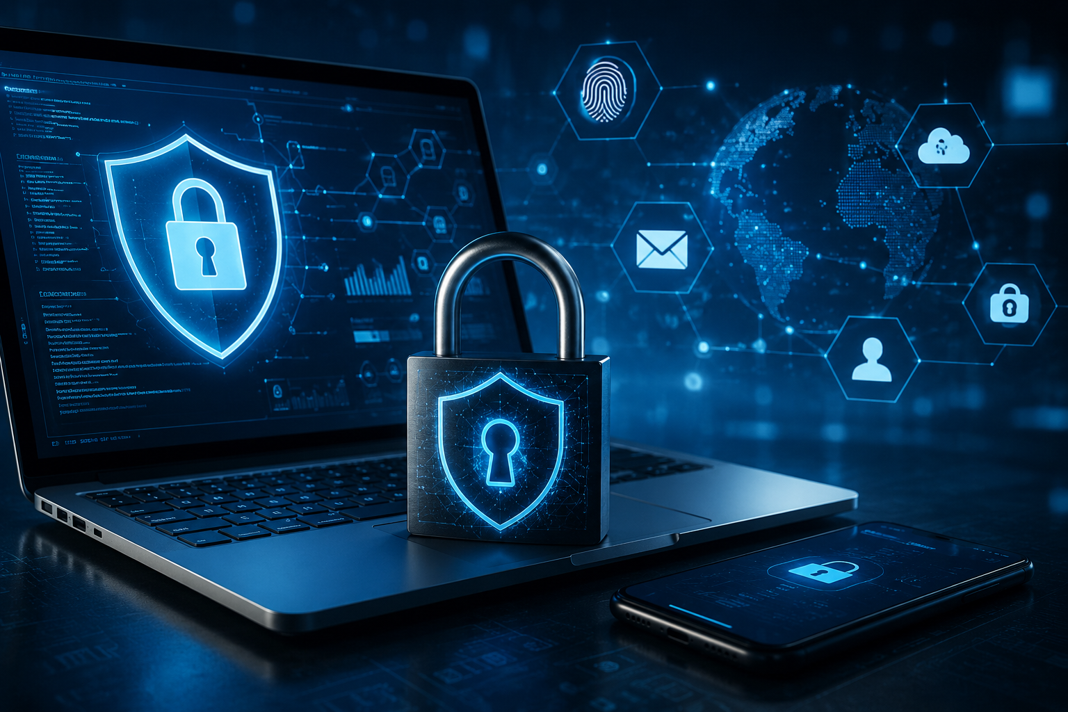 Privacy and security technology concept showing digital data protection, encryption, and secure information systems.