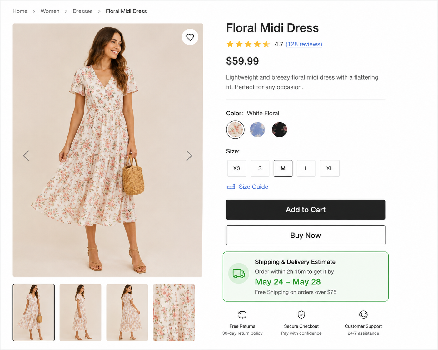 Product page showing shipping estimate and delivery date