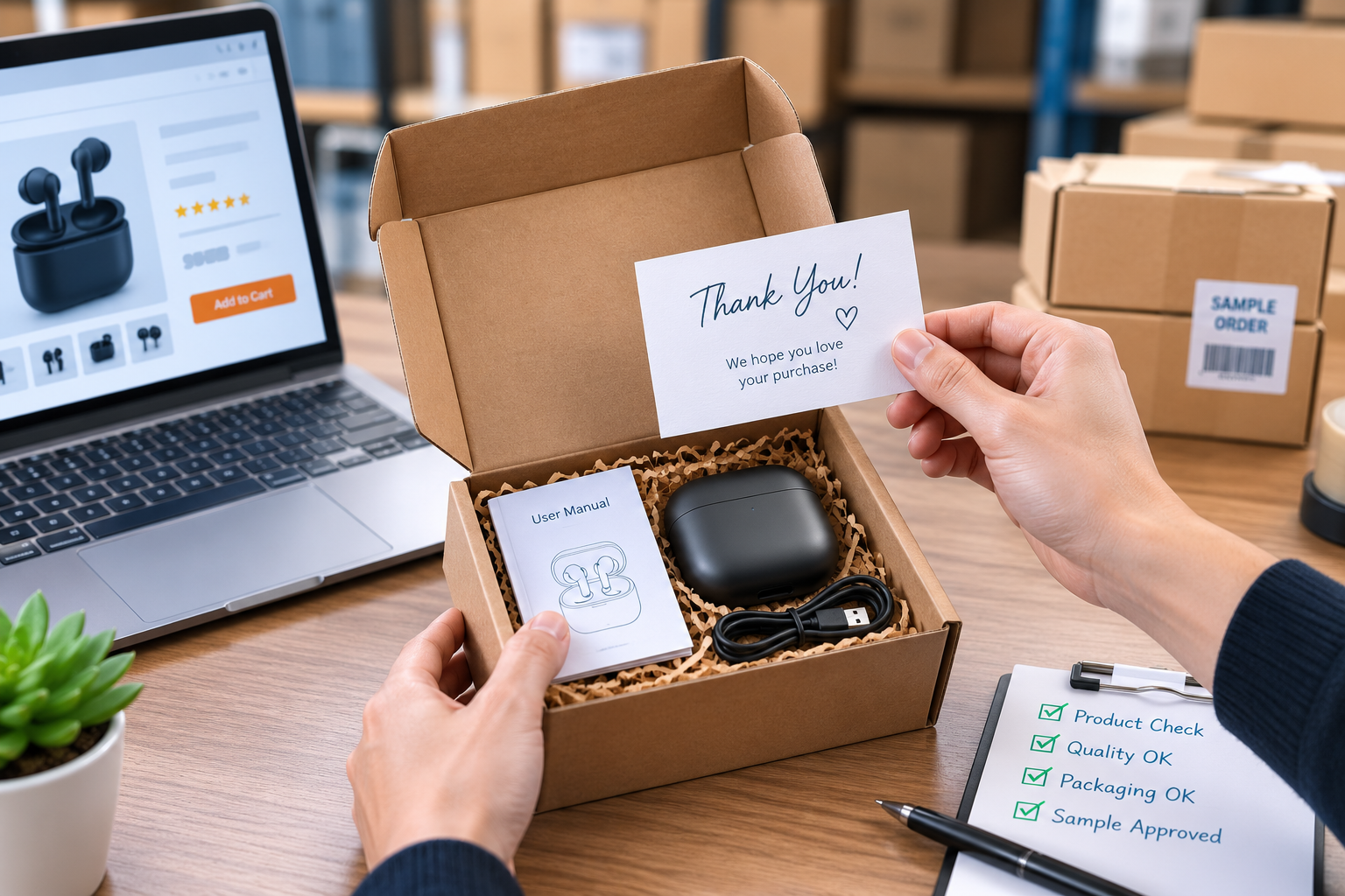 Small package sample box being opened during unboxing