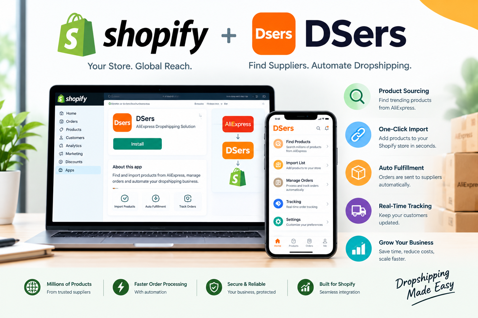 Shopify and DSers logos for dropshipping app comparison