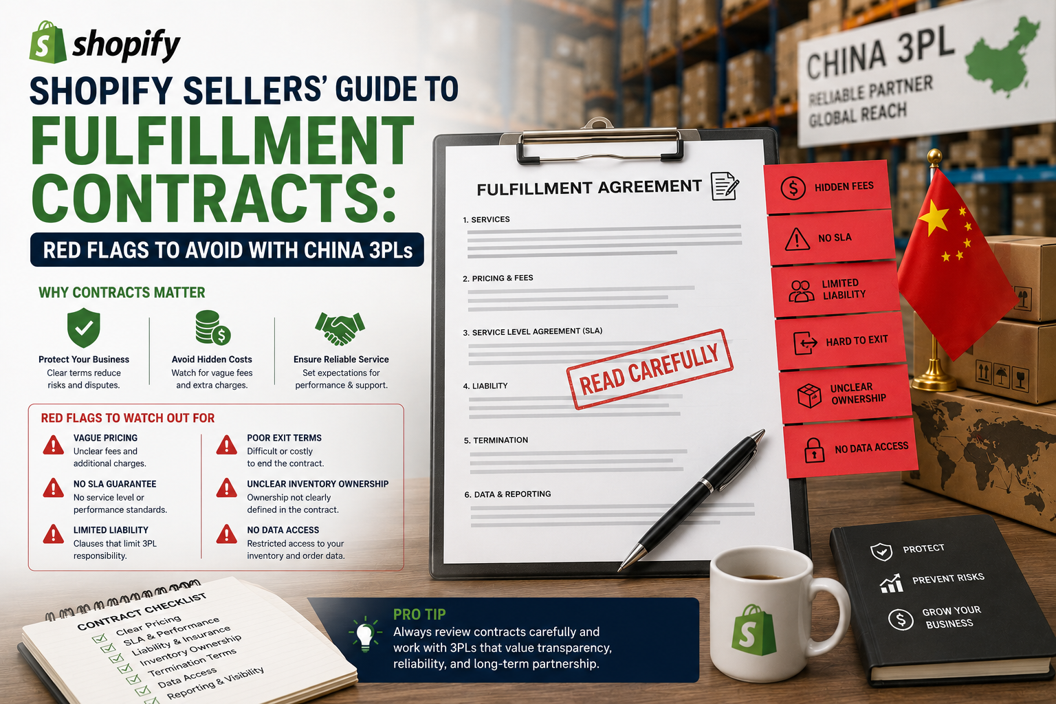 Shopify seller reviewing a China 3PL fulfillment contract and identifying red flags to avoid.
