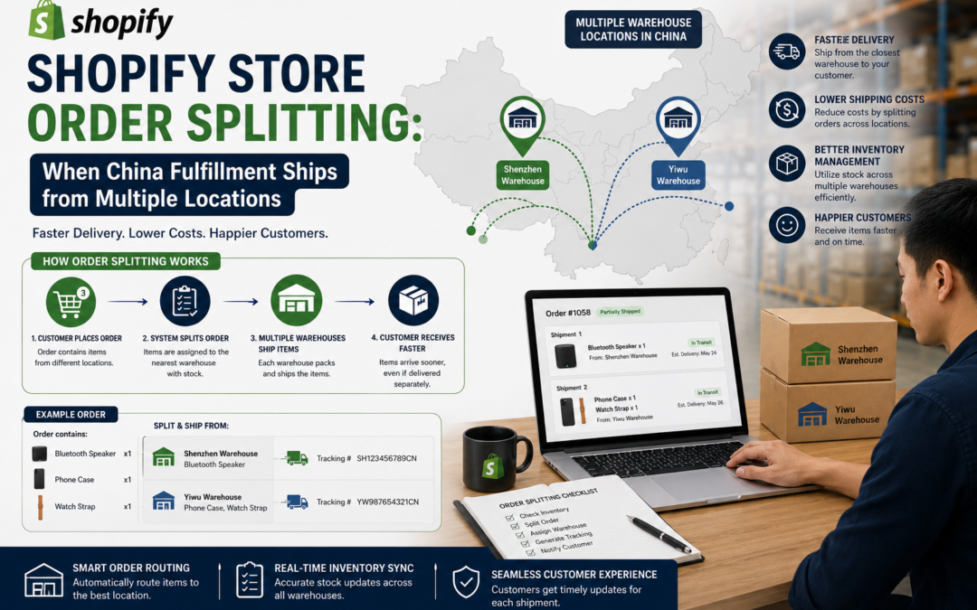 Shopify store order splitting for packages shipped from multiple China fulfillment locations.