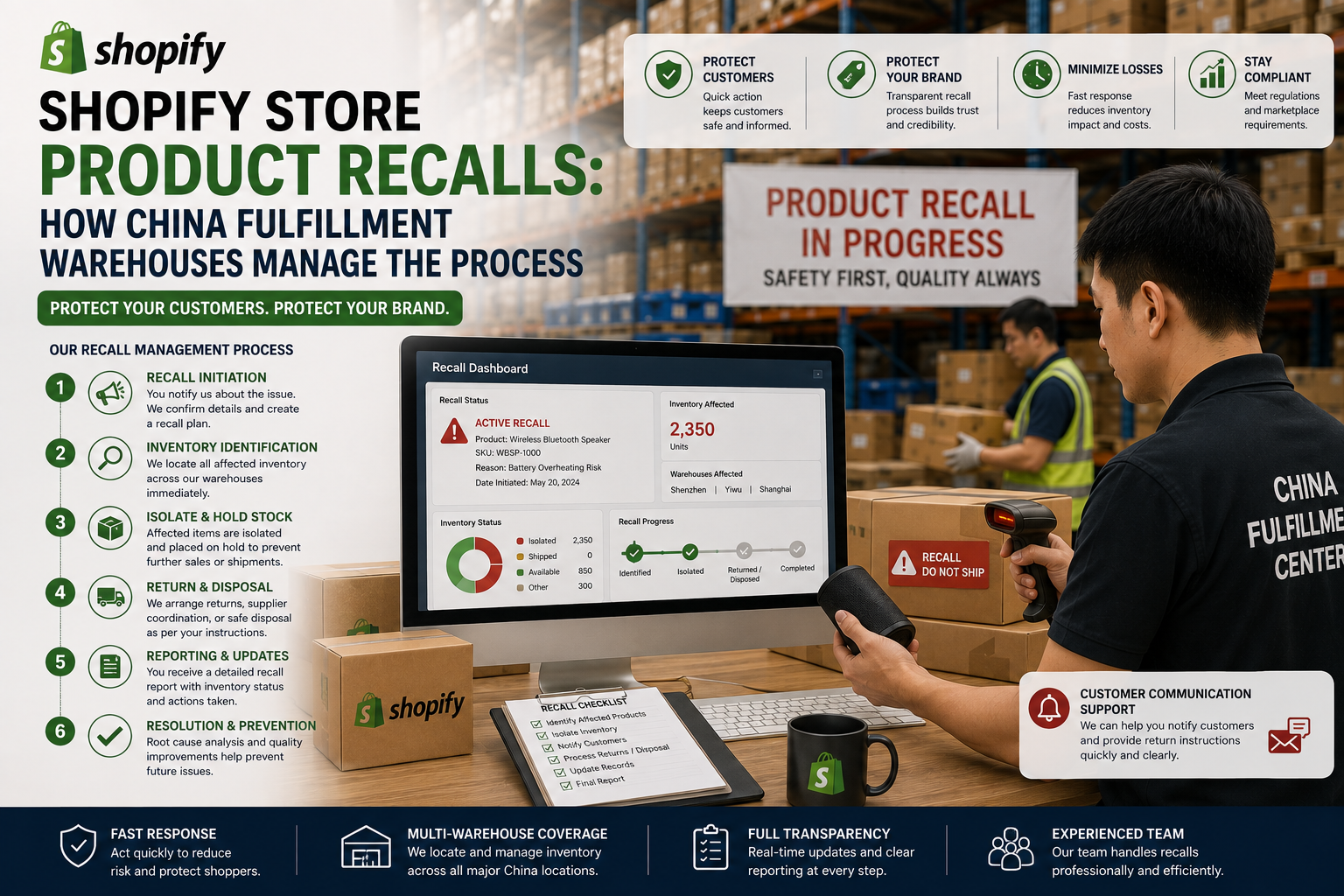 Shopify store product recall managed by a China fulfillment warehouse for safe inventory handling.