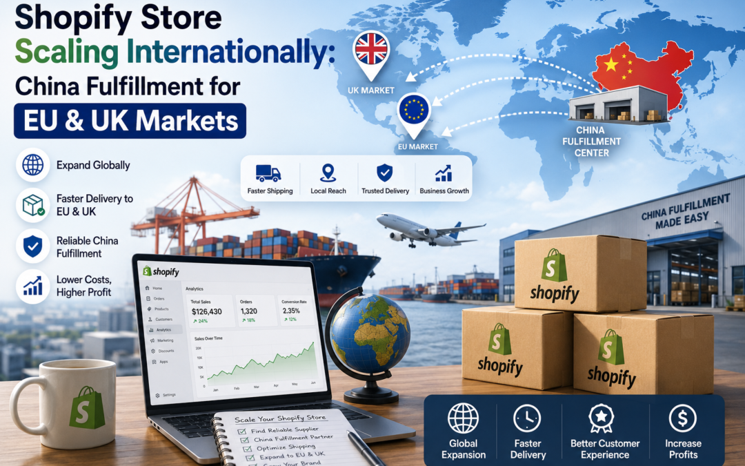 Shopify store scaling internationally with China fulfillment for EU and UK markets.