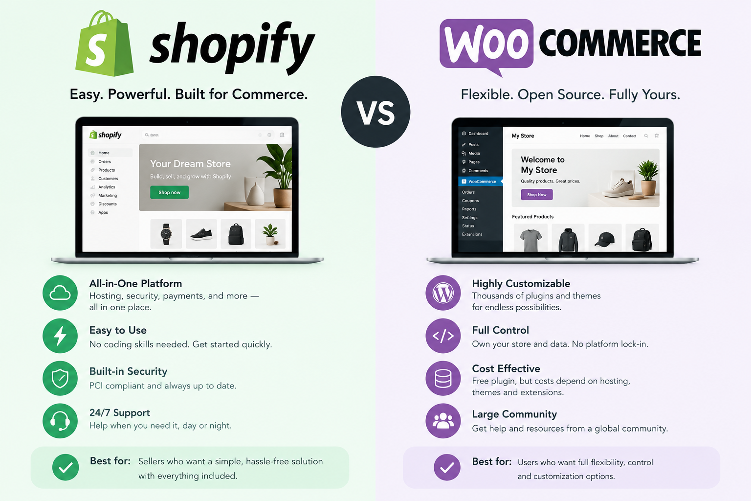 Shopify and WooCommerce logos side by side for platform comparison
