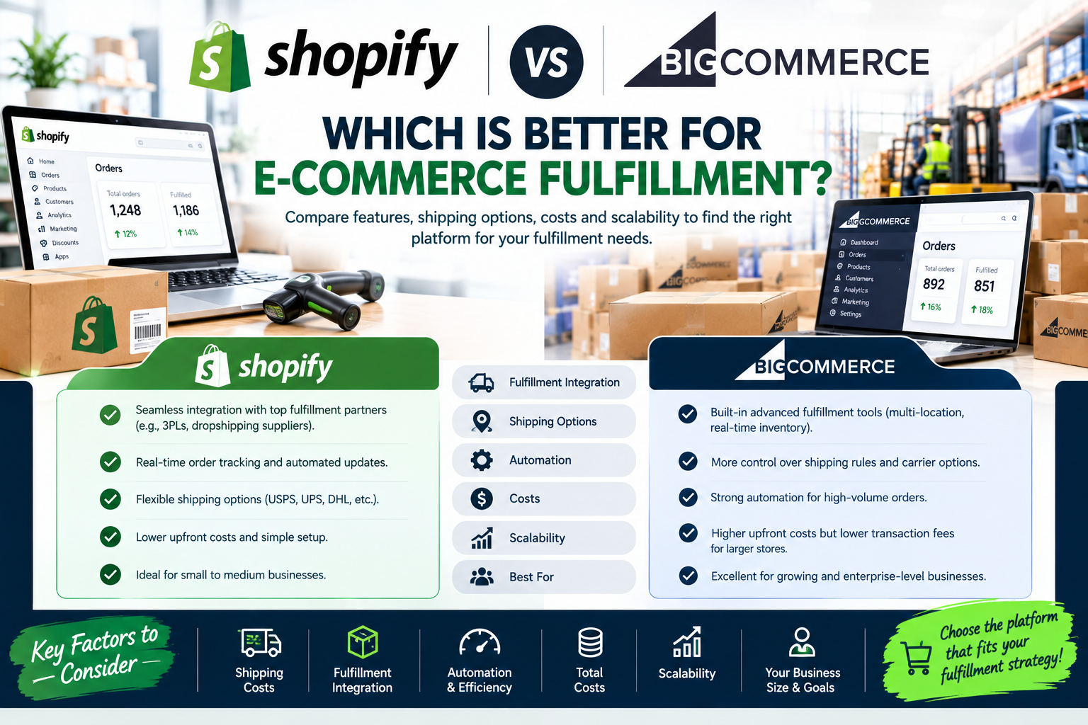 Shopify vs BigCommerce comparison for e-commerce fulfillment platforms