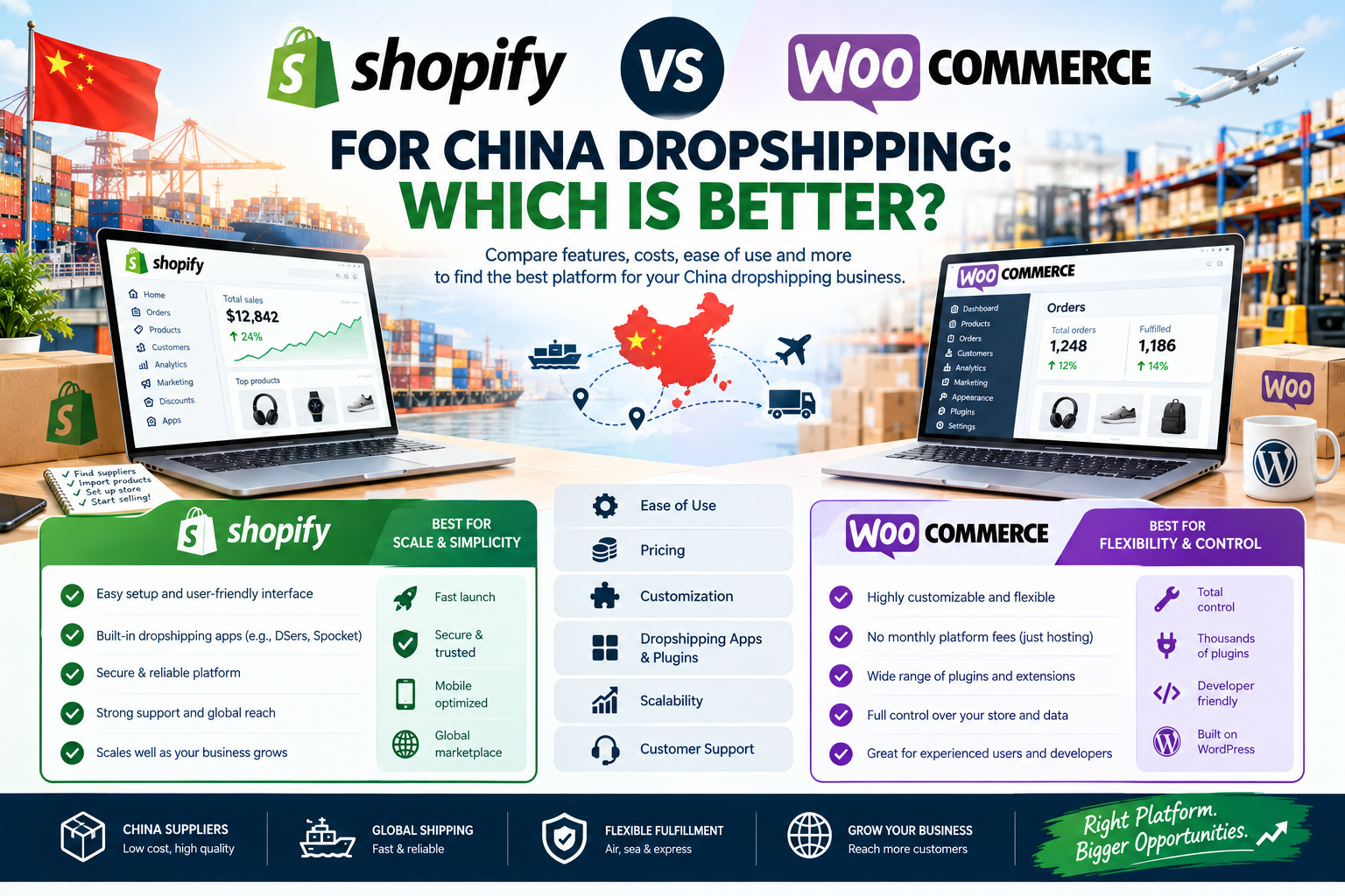 Shopify vs WooCommerce for China dropshipping comparison