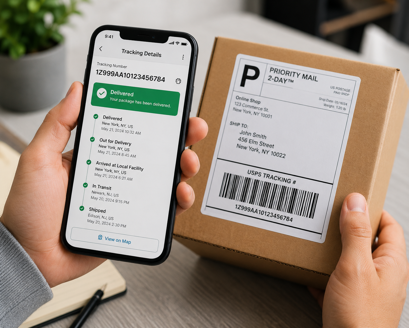 Package delivery tracking number displayed on a smartphone.