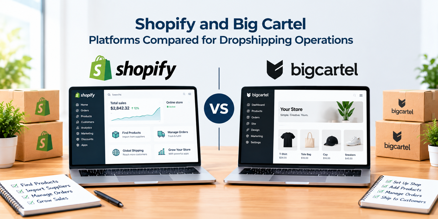 Shopify and Big Cartel platforms compared for dropshipping operations