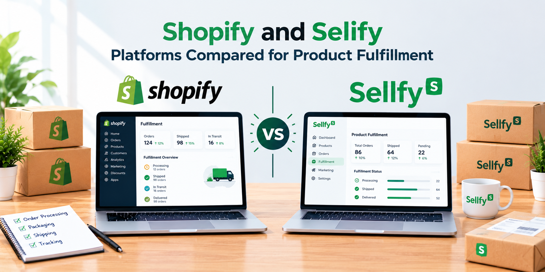 Shopify and Sellfy platforms compared for product fulfillment