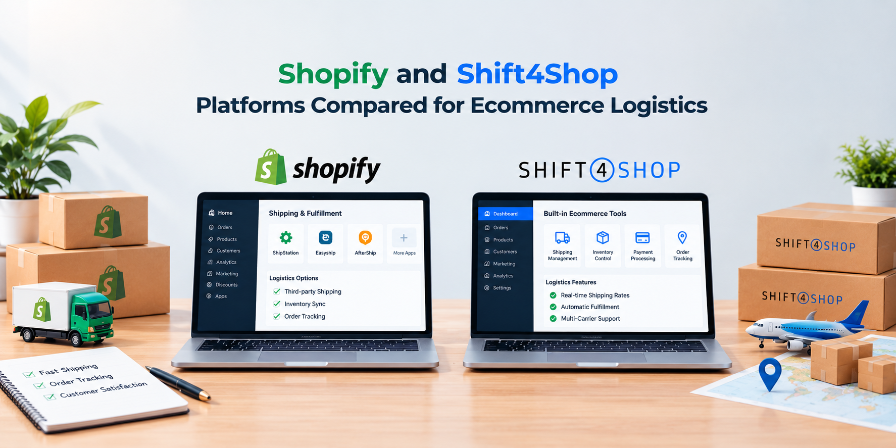 Shopify and Shift4Shop platforms compared for ecommerce logistics